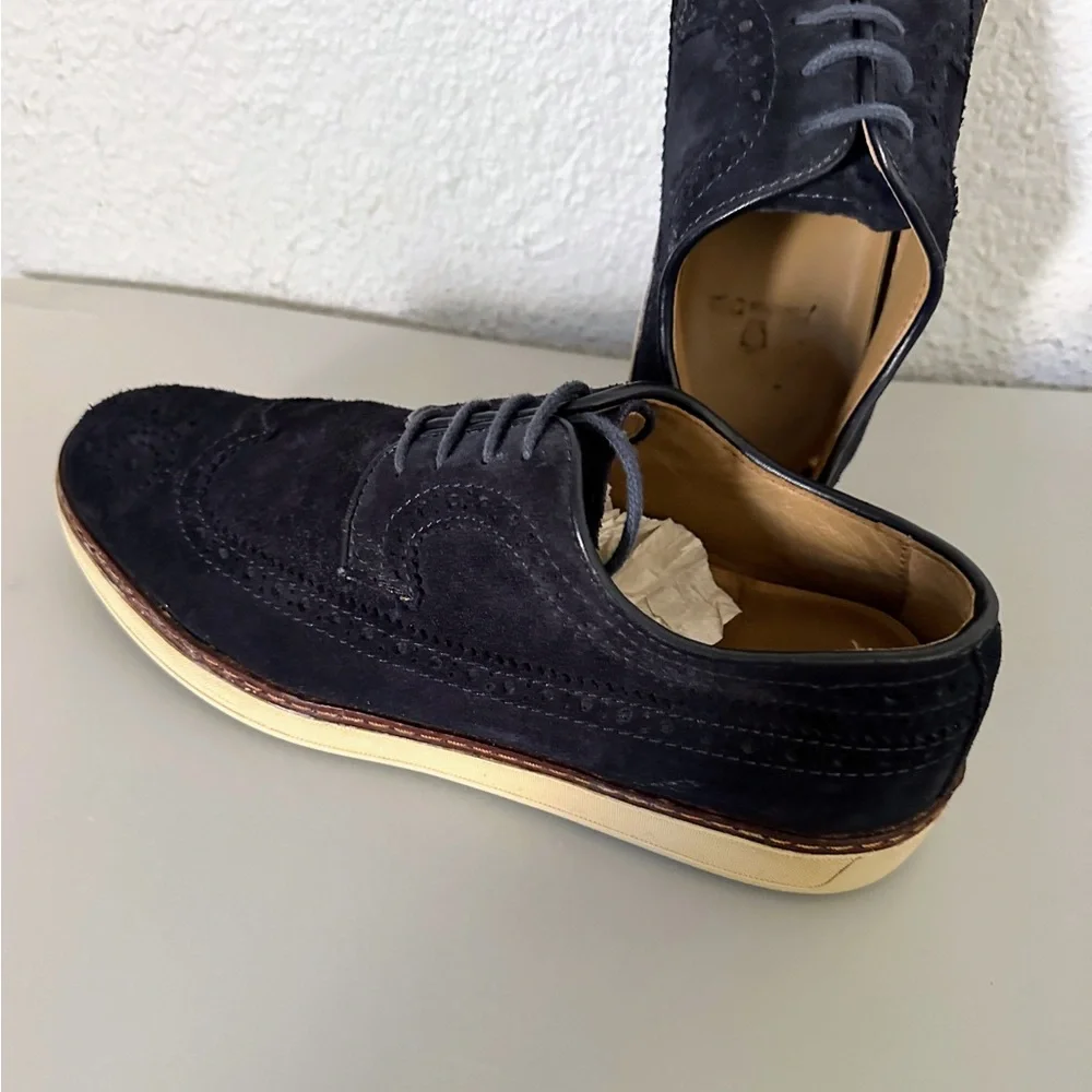 Men's MASSIMO DUTTI‎ Suede Wingtip Oxford Shoes Lace-Up Perforated Loafer Navy